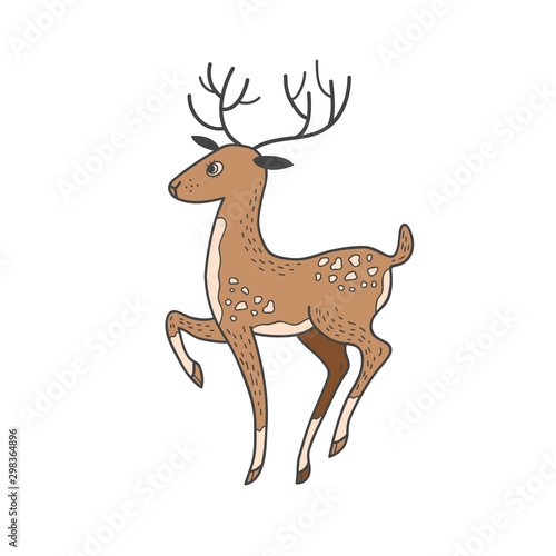 Deer. Vector color freehand illustration in doodle style. Christmas deer