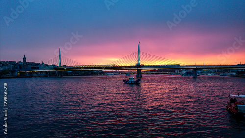 Golden horn bridge in Istanbul at dawn