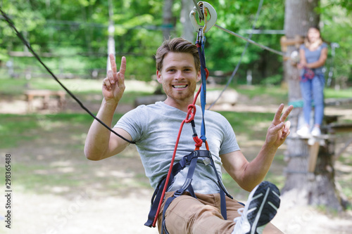 happy man in a rope park