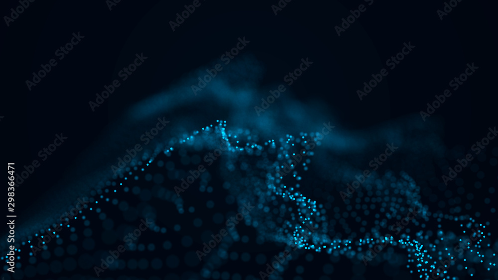 Futuristic background of points and lines with a dynamic wave. Big data. Abstract background 3d rendering. 4k. - obrazy, fototapety, plakaty 