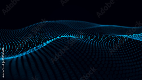 Futuristic background of dots and lines with a dynamic wave. Big data. 3d rendering. 4k.