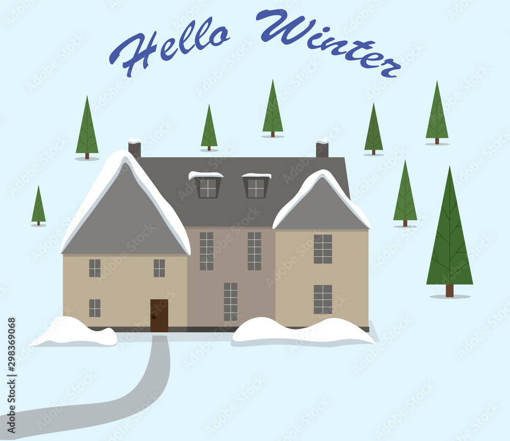 Winter, vector illustration in a flat style with text.