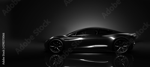 Sports car in dark studio environment  concept scene (3D Illustration) photo