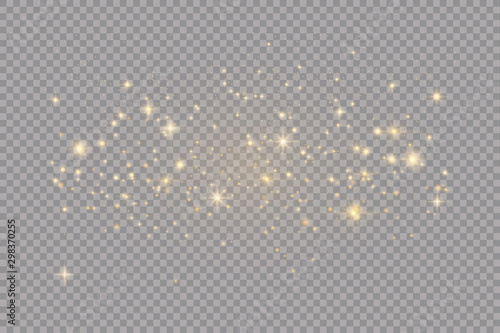 Set of golden glowing lights effects isolated on transparent background Sun flash with rays and spotlight Star burst with sparkles