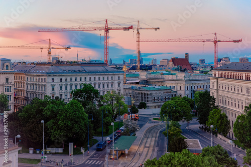 Skyline and cityscape on Museumstrasse in Vienna sunset photo