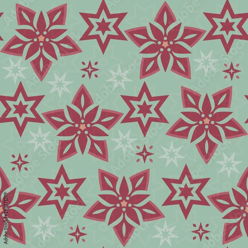 Retro Christmas holiday seamless vector pattern. Vintage repeat pattern inspired by 70s wallpaper designs