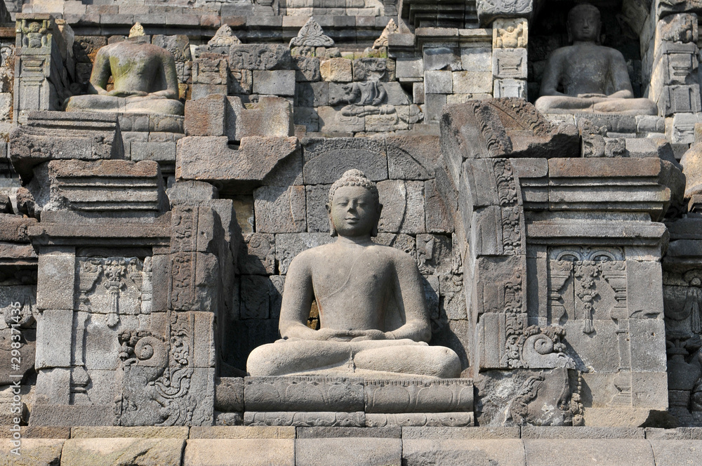 Statue of Buddha at Borobudur Temple, Yogjakarta Indonesia.