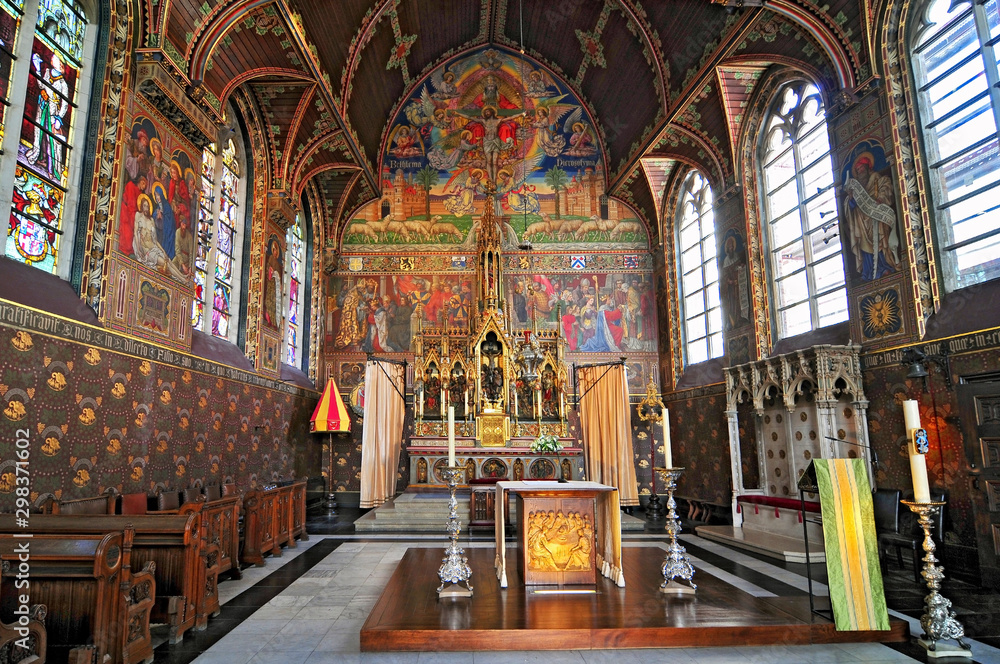 Interior of Basilica of the Holy Blood in Bruges, Belgium.
