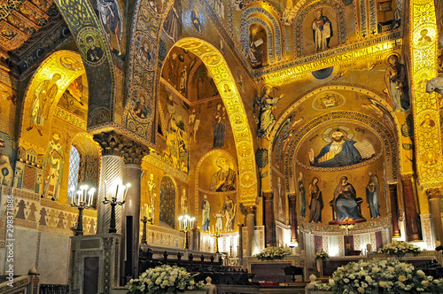 Golden mosaic in La Martorana church in Palermo Italy. photo