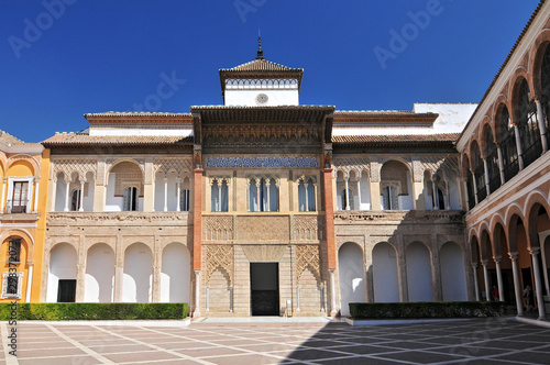 King Peter's Palace from the Patio de la Monteria from, Alcazar Palace, Seville, Andalusia, Spain. photo