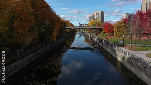 Low fly by aerial ottawa rideau canal colorful  photo