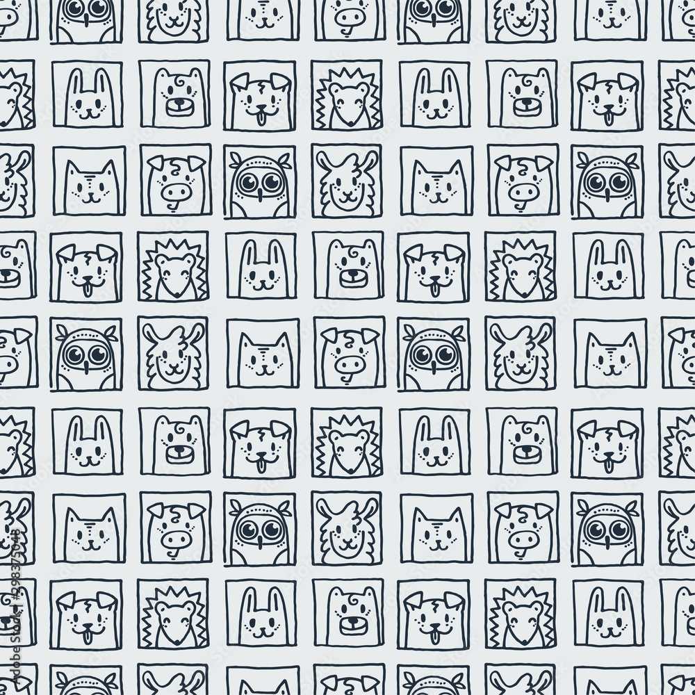 Seamless pattern with cute animals. Hand drawn vector illustration Seamless pattern with cute animals. Hand drawn vector illustration