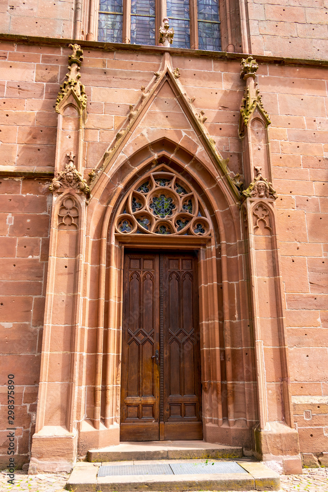 Stiftskirche Kyllburg or Collegiate Church of Kyllburg in Bitburg, Pruem, Rhineland-Palatinate, Germany Gothic entrance decoration