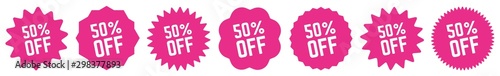 50 Percent OFF Discount Tag Pink | Special Offer Icon | Sale Sticker | Deal Label | Variations