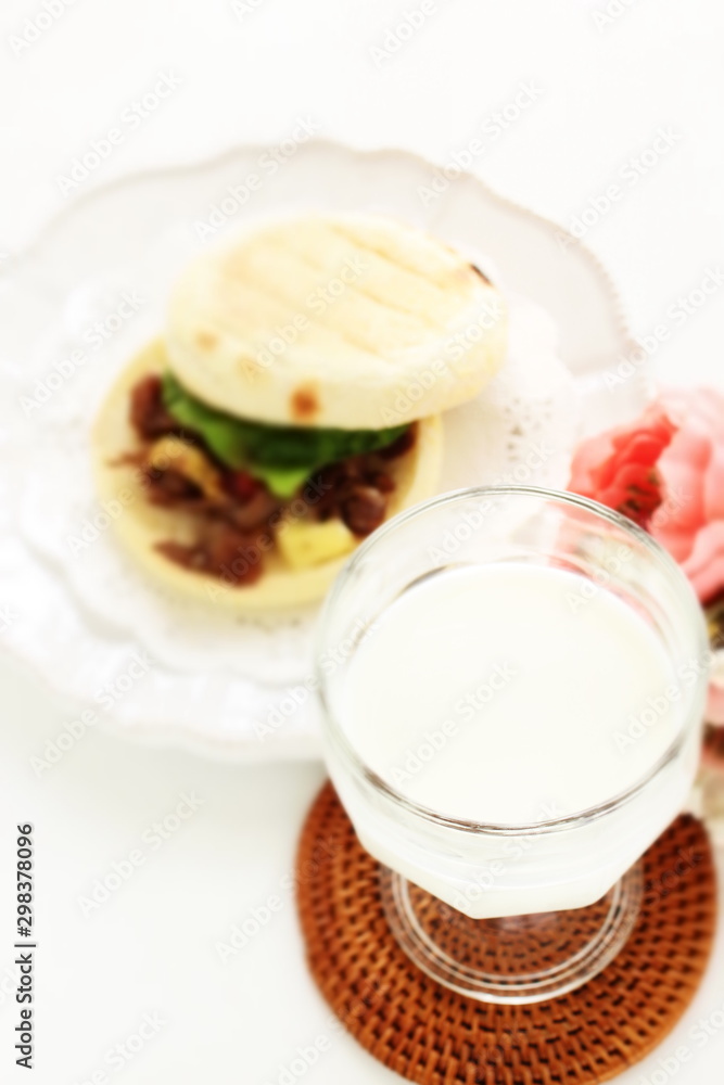 Milk and beef English muffin sandwich Milk and beef English muffin sandwich