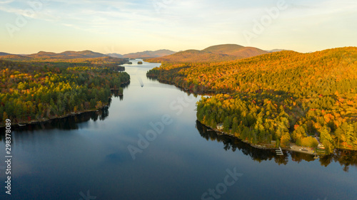 Aerial View Over Long Lake Adirondack Park Mountains New York USA