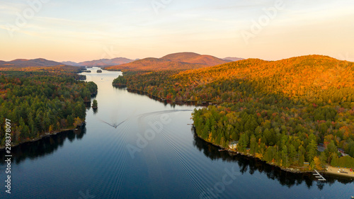 Aerial View Over Long Lake Adirondack Park Mountains New York USA