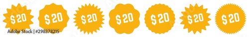 20 Price Tag Orange | 20 Dollar | Special Offer Icon | Sale Sticker | Deal Label | Variations