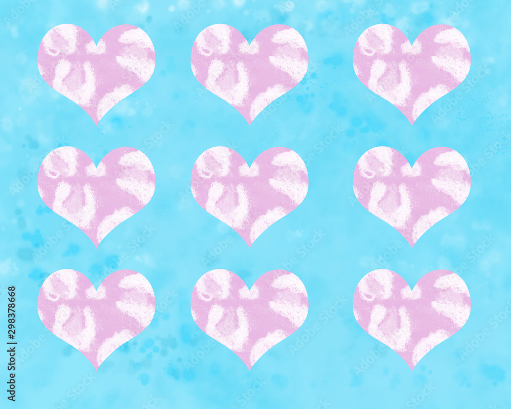 the pattern on the blue background of the drawn heart, Valentine's Day