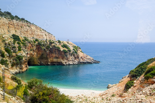 Coastal cliffs of limestone. The coast of Mediterranean Sea in Turkey. © eleonimages