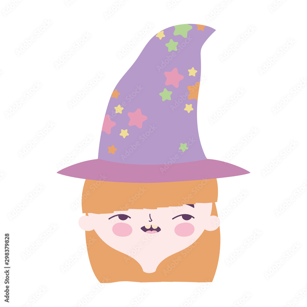happy halloween celebration girl face with hat costume happy halloween celebration girl face with hat costume
