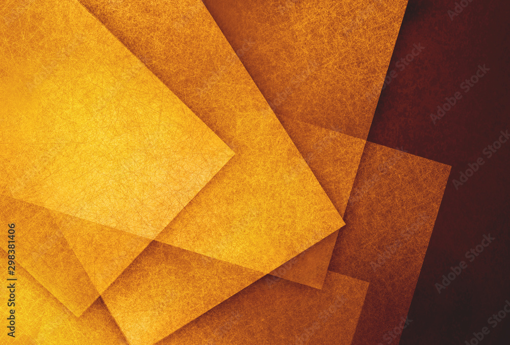 abstract orange background in gold and yellow shades, random textured rectangles squares and triangle shapes in geometric pattern background, golden hues with textured shapes on dark background