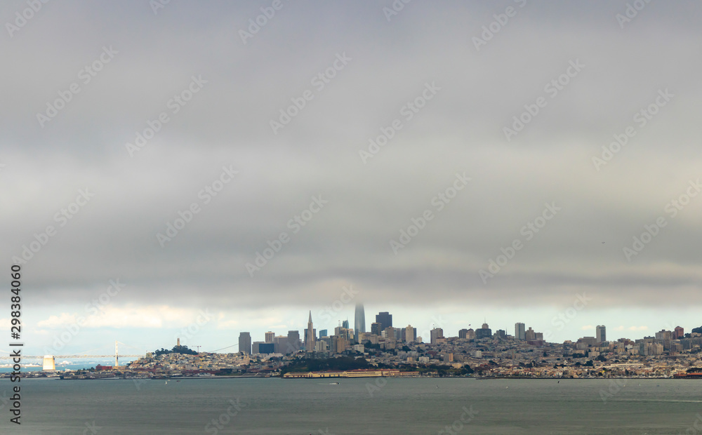 Fog blankets the city of San Francisco, California.