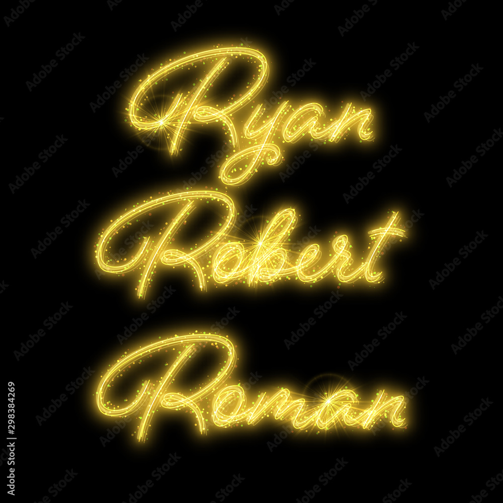 Male names made of sparkler. Design element for birthday card, bachelor party or wedding invitation Male names made of sparkler. Design element for birthday card, bachelor party or wedding invitation
