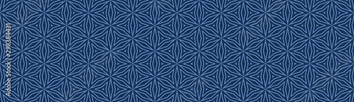 Indigo Blue Star Kaleidoscope Border Texture Background. Geometric Vector Seamless Pattern. For Dyed Handmade Japanese Style Kimono Ribbon Trim, Washi Tape, Trendy Monochrome Eps 10 Vector Edging.