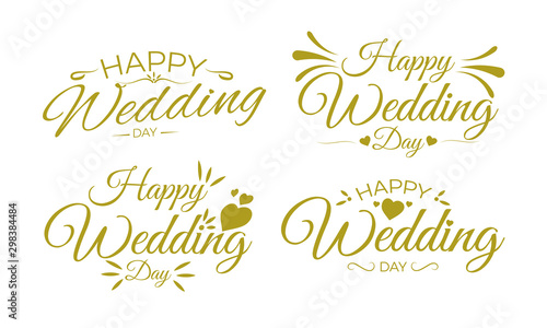 Happy Wedding Day Greeting Card Lettering. Gold. 