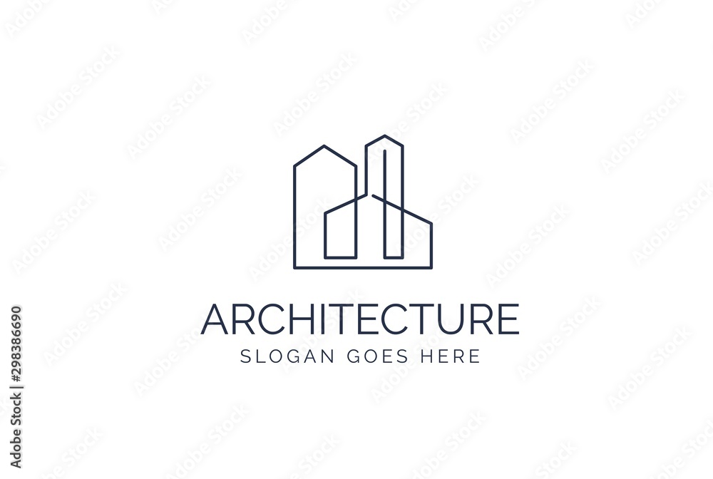 Simple modern building architecture logo design with line art skyscraper graphic