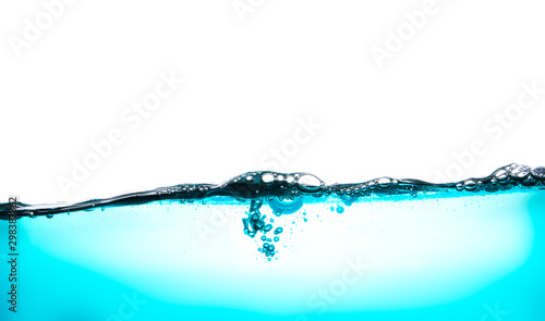 Beautiful blue water waves splashing in clean water on the white Background