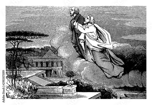 The Two Witnesses Taken to Heaven in a Cloud vintage illustration.