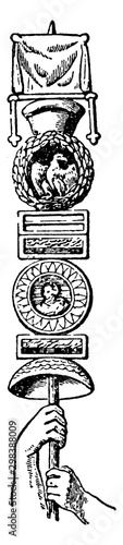 Roman Standard is a legionary known as an aquilifer, vintage engraving.