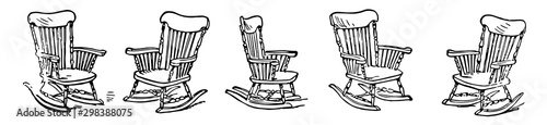 One rocking chair, vintage illustration.