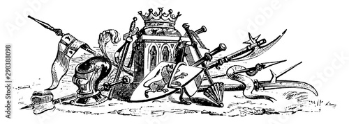 This design shows armor, vintage engraving.