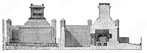 Tomb of Naevoleia Tyche at Pompeii,  vintage engraving.