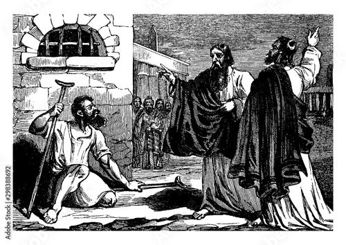 Paul Heals a Crippled Man at Lystra vintage illustration.