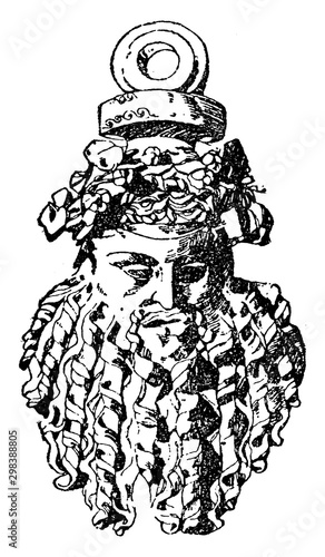 Bacchus Mask is a Graeco Italic style, vintage engraving.