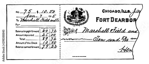 Check Stub, vintage illustration.