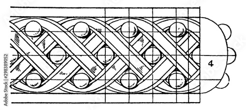 Antique Enrichment Torus Moulding, pilaster,  vintage engraving.