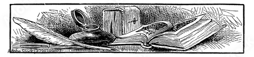 Pen and Quill, shape,  vintage engraving.