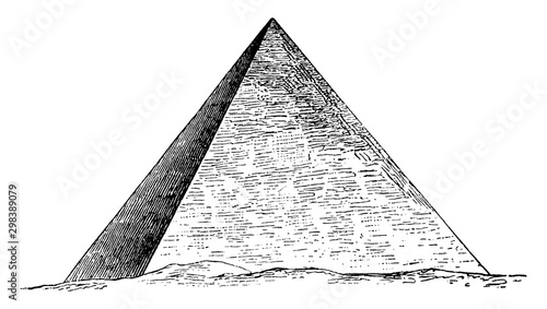 Great Pyramid of Giza, Egyptian architecture, vintage engraving.