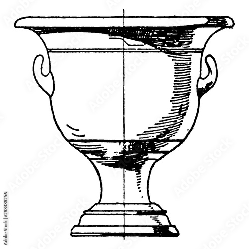 Greek Krater is a type of antique vase, vintage engraving.