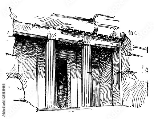 Tomb at Beni-Hassan or bani beni hasan, vintage engraving.