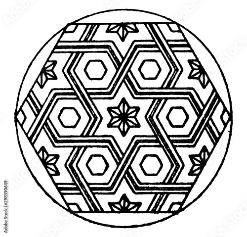 Modern Hexagonal Panel is a parquetry design of a geometric mosaic, vintage engraving.