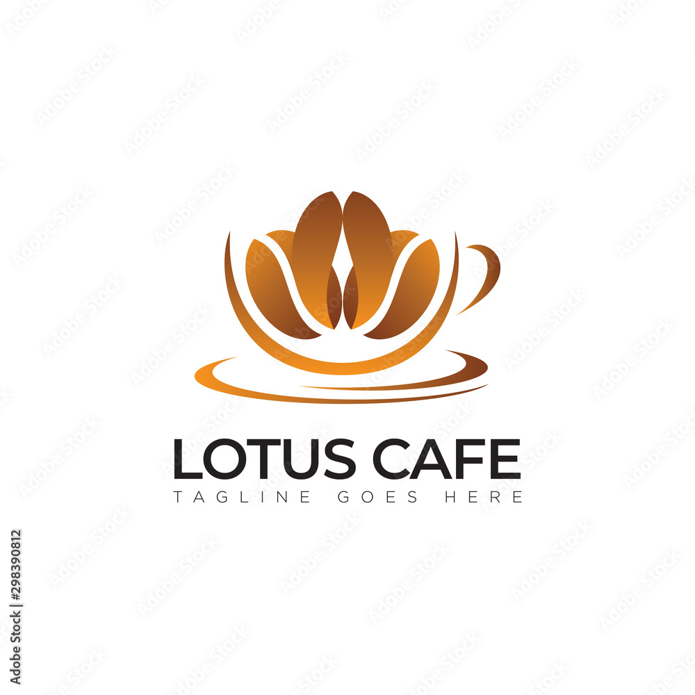 logo lotus cafe, with  coffee bean as flower vector