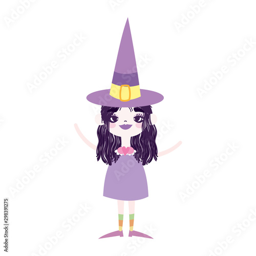 happy halloween celebration girl with hat witch costume