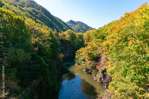 定山渓温泉の渓谷と紅葉 / 北海道 札幌市 定山渓温泉