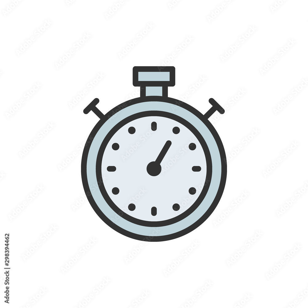 Stopwatch, timer, chronometer flat color line icon. Stopwatch, timer, chronometer flat color line icon.